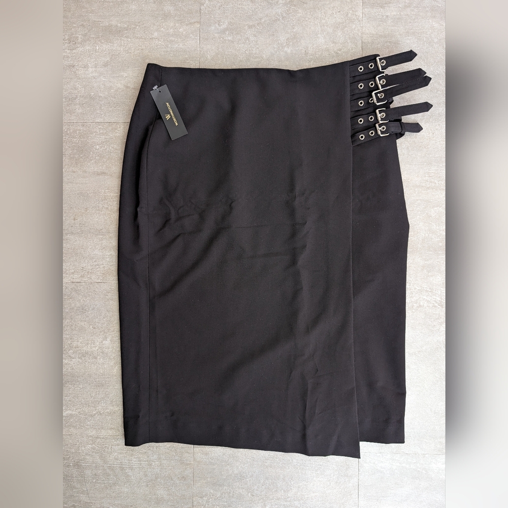 Worthington Womens Black Skirt Size 14 Buckles Open Slit New With Tags